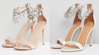 Woman's  gold high  heels  sandals with rhinestone, trendy collection sandal design ideas for ladies