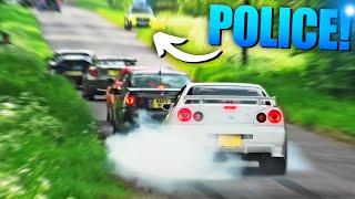 HUGE R34 CLOSE CALL in Front of POLICE Arriving at JDM Car Show!