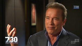 Arnold Schwarzenegger talks politics and action with 7.30's Leigh Sales.