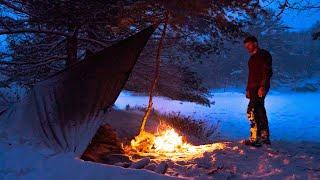 Solo Winter Camping - Snowy overnight w/ Tarp