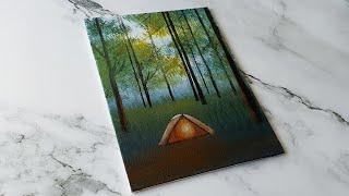 Camping in the forest / easy acrylic painting idea for beginners ️