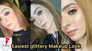 5 Minute Glitter Eye Makeup | Easiest silver glittery Eyes for Beginners