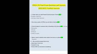 OSHA 30 Final Exam Questions 2022/2023 Consisting Of Questions With Verified Answers From Experts