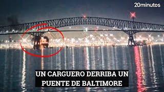 UN BARCO DERRIBA UN PUENTE EN BALTIMORE: varios coches caen al río