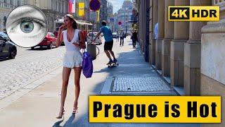 Prague is hot! Walking tour of tram streets in +35°C  Czech Republic in 4k HDR ASMR