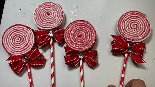 Peppermint Lollipops Ornaments Decorations Share & Tutorial | Saturday Morning Makes | easy & cheap