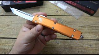 Microtech Ultratech Tanto OTF Knife (Orange / M390 / Stonewash) 123-10OR