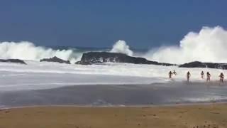 Cute Girls Lose their Bikinis on the Beach Under Giant Waves in Hawaii.
