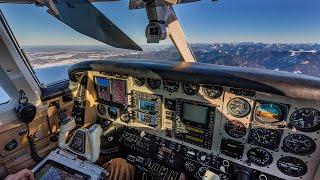 Beechcraft Duke B60 Local Flight Start UP, Taxiing, Take Off, Inflight, Snowy Mountains!