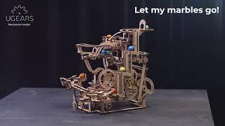 Ugears Marble Run Tiered Hoist | Wooden Roller Coaster | Assemble me. Let my marbles go!