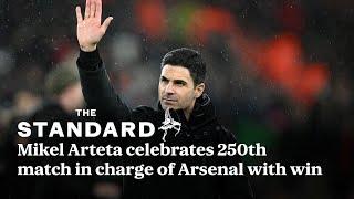 Mikel Arteta celebrates victory in his 250th match in charge of Arsenal