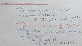 Modified Euler's method || Modified Euler's Method Numerical Methods