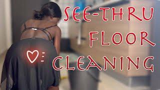 4K Melanin Housewife Cleaning the Floor | Transparent Skirts Set Try On Haul