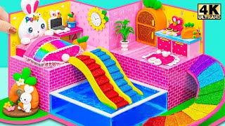 Build 2 Style Water Slide in to Modern Underground Swimming Pool House in Pink - DIY Miniature House