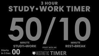 DARK Mode, 3 hours, Pomodoro 50/10 Study Timer, 50 Minute Study Timer, Gentle Alarm, No Music