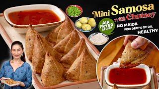 Mini Samosa Chutney - Airfried Samosa - No Maida - Healthy Samosa with Chutney | समोसे और मीठी चटनी