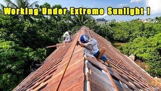 Excellent Carpentry Skills - Brand New Project, Carpenter Working On Roof Under Extremely Hot Sun