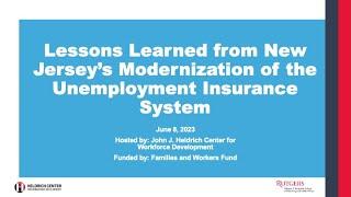 Lessons Learned from New Jersey's Modernization of the Unemployment Insurance System