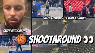 #Warriors shootaround views: Steph Curry climbs the Wall at Intuit Dome + autographs in Houston+MORE