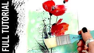 Abstract acrylicpainting tutorial loose & easy flowers with mixed media tipps