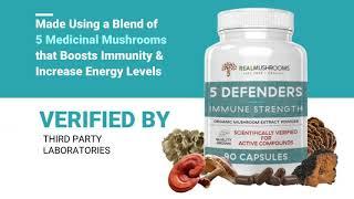 Real Mushrooms - 5 Defenders Organic Mushroom Extract Blend for Strong Immunity (90caps)