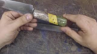 Kiritsuki Tip Honesuki: Girafe bone - Box Elder & Micarta Handle: Serenity Knives Product Video