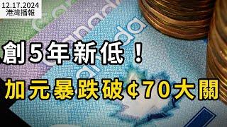 创5年新低！加元貶值跌破¢70大關！特魯多揮霍無度讓女財長無法接受；加国華裔地產經紀遇害案新進展；加拿大急需"4天工作制"來解決一個嚴峻現狀（《港湾播报》20241217-2 CACC）