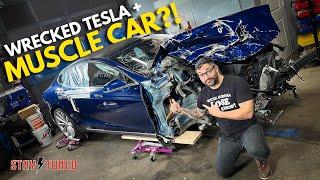 I Bought a $129K Tesla WRECKED at Auction for 5500 BUCKS!!  DIY EV Muscle Car Build Starts NOW! -