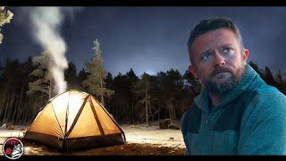 Frozen Mountains - Winter ICE Camping in a Hot Tent - ASMR Camping Adventure