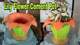 DIY- Lily flower cement pots/ How to make cement pot | Creative Ideas