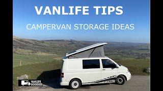 VANLIFE STORAGE  campervan storage ideas and organisation hacks | vanlife hacks @vanlifegoodies T5VW