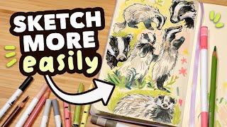 Tips for Sketching More Easily! // & drawing badgers (mixed-media)
