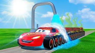 Long & Short Dirty Lightning McQueen & Miss Fritter & Pixar Cars vs Thomas the Train | BeamNG.Drive