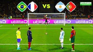 Brazil & France vs Argentina & Portugal | Penalty Shootout | Messi ● Ronaldo vs Neymar ● Mbappe PES