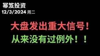 第1342期「幂笈投资」12/3/2024 美股发出重大信号，历史上从来出过例外！｜