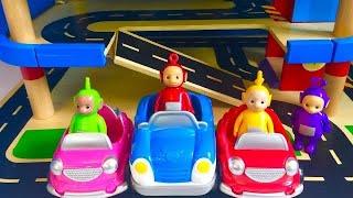 DISNEY CARS Driving Elevator Ramp with TELETUBBIES and NOO-NOO TOYS!