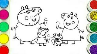 Draw and color Peppa Pig eating ice cream  Drawings for Children