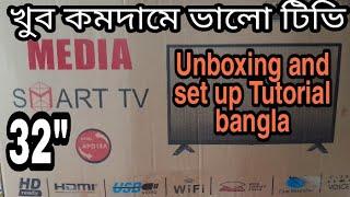 খুব কমদামে ভালো টিভি। media 32" smartTV Unboxing and set up Tutorial bangla