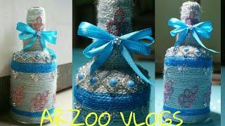 Yarn Wrapped glass bottle || Craft for kids | DIY flower vase | Arzoo Vlogs