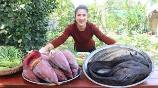 Delicious big catfish, snake fish, banana flower cooking - Cooking with Sreypov