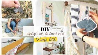 vlog 5| projets diy & décoration d'été》upcycling porte en meuble patère shabby , couture manique ..