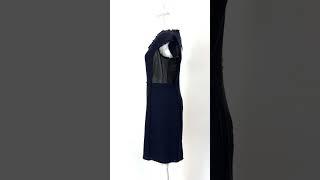 Rebecca Taylor, NavyBlack Leather Tweed Panelled Cap Slv Dress , Size US6, $119