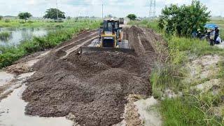 Operator Skills Building New Road Stop FLOODING Bulldozer SHANTUI, DongFeng Truck Unloading Sand