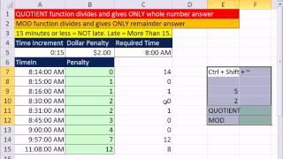 Excel Magic Trick 885: Calculate Payroll Penalty For Every 15 Minute Late QUOTIENT & MOD