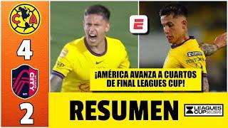 AMÉRICA logró BOLETO a cuartos final LEAGUES CUP. Ganó 4-2 vs St Louis City. Doblete Brian Rodríguez