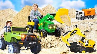 Сartoons about cars JCB Excavator Digger, John Deere Tractor, Bruder Garbage Truck | Toys 2 boys