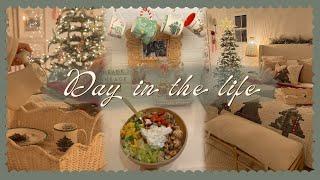 Getting festive... decorating our bedroom for Christmas, decor haul, & cooking a healthful meal!