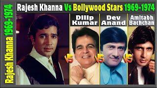 Rajesh Khanna Vs Bollywood Stars Dilip Kumar Vs Dev Anand Vs Amitabh 1969-1974 Hit and Flop, Success