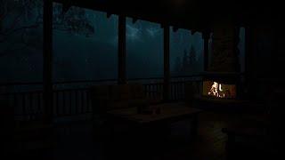 Tranquil Thunderstorm Night Outside On A Quiet Wooden Porch for Deep Sleep and Meditation