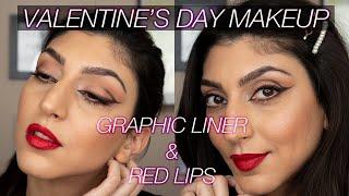 Graphic Liner And Red Lips Makeup Look For Valentine's Day | Foxy Eyes Double Wing Liner